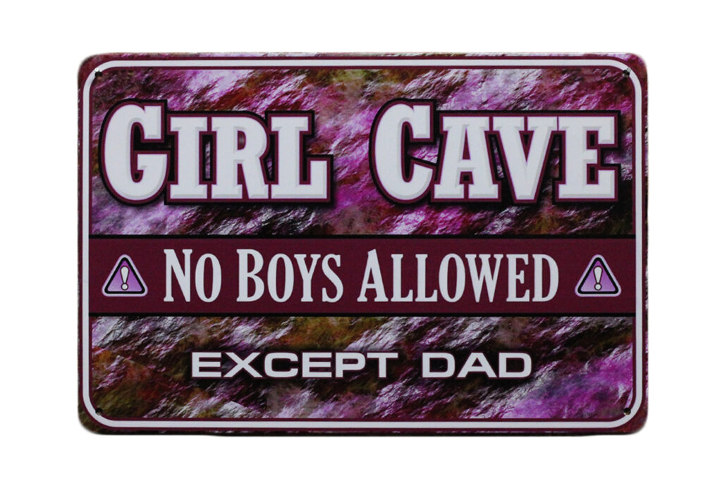Metalen bord Girl Cave roze