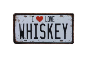 Metalen bord I love Whiskey