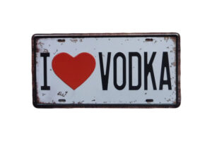 Metalen bord I love Vodka