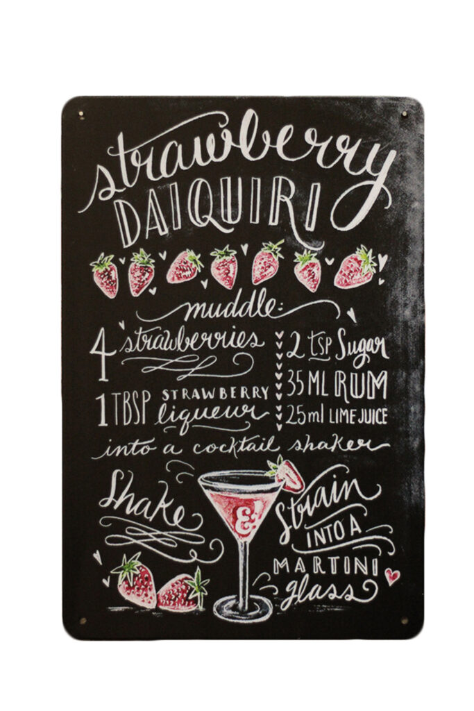 Metalen bord Strawberry Daiquiri