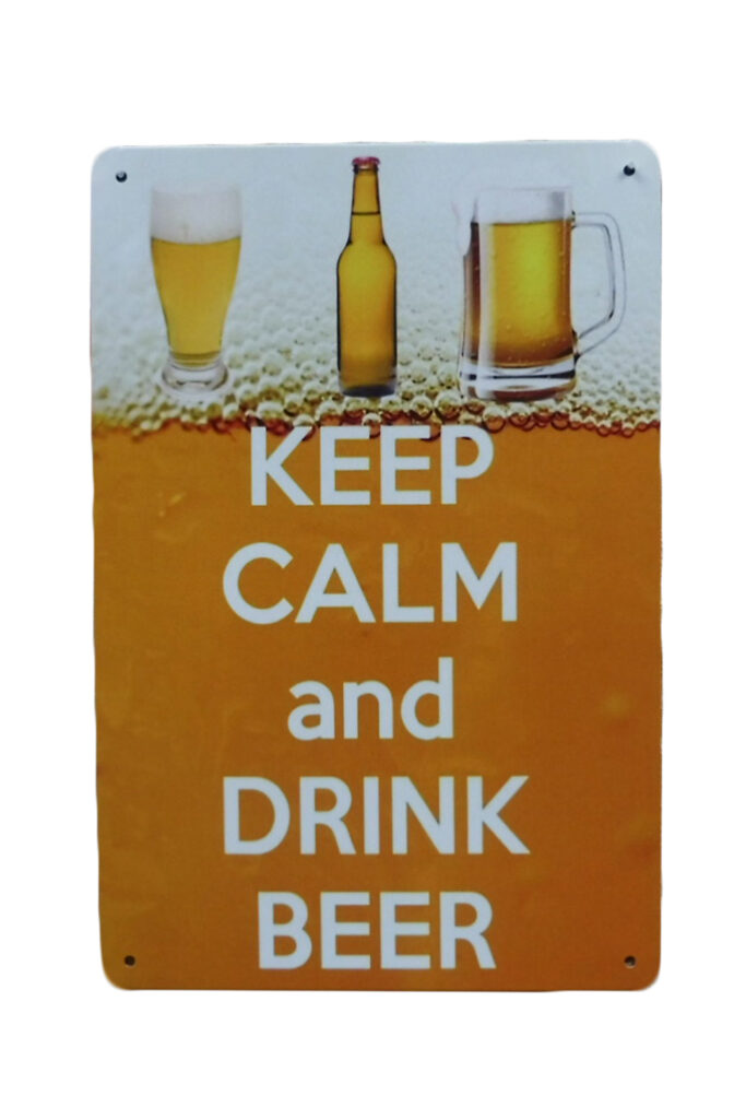 Metalen bord keep calm drink beer