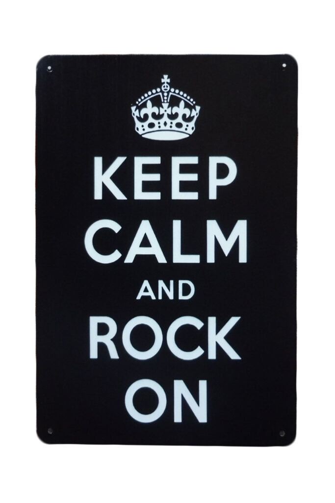 Metalen bord keep calm rock on