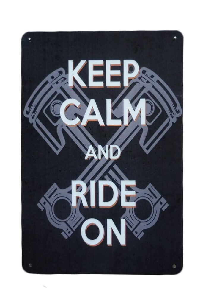 Metalen bord keep calm ride on