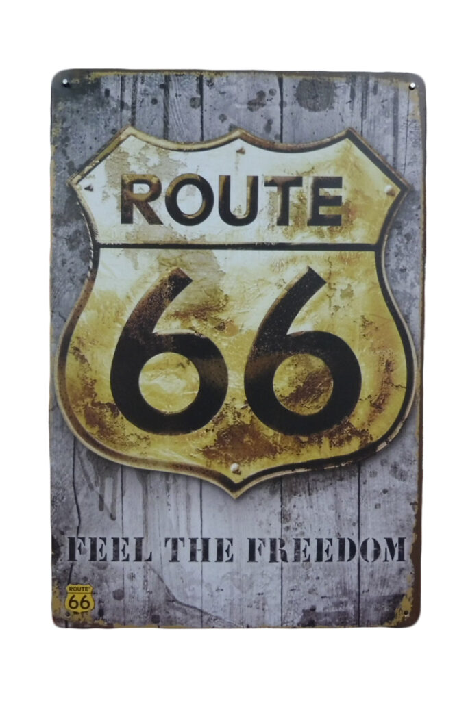 Metalen bord Route 66 feel the freedom