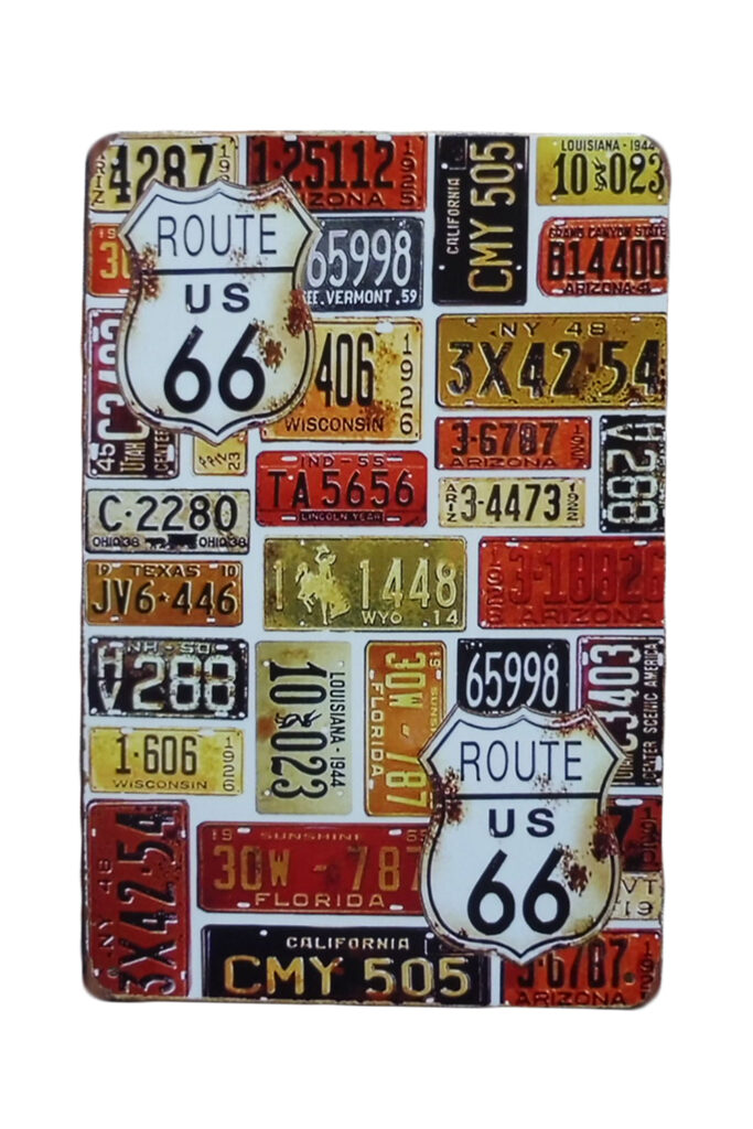 Metalen bord Route 66 kentekenplaten