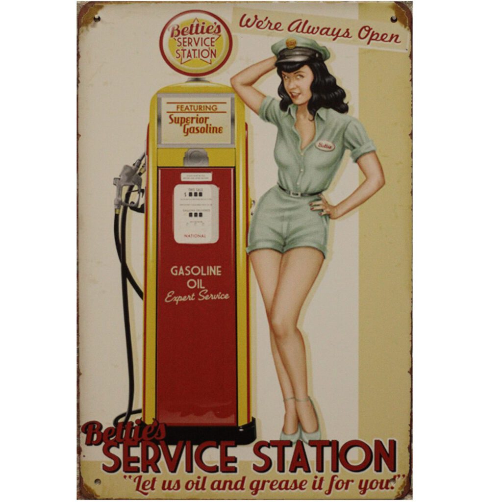 Metalen bord Betties service station