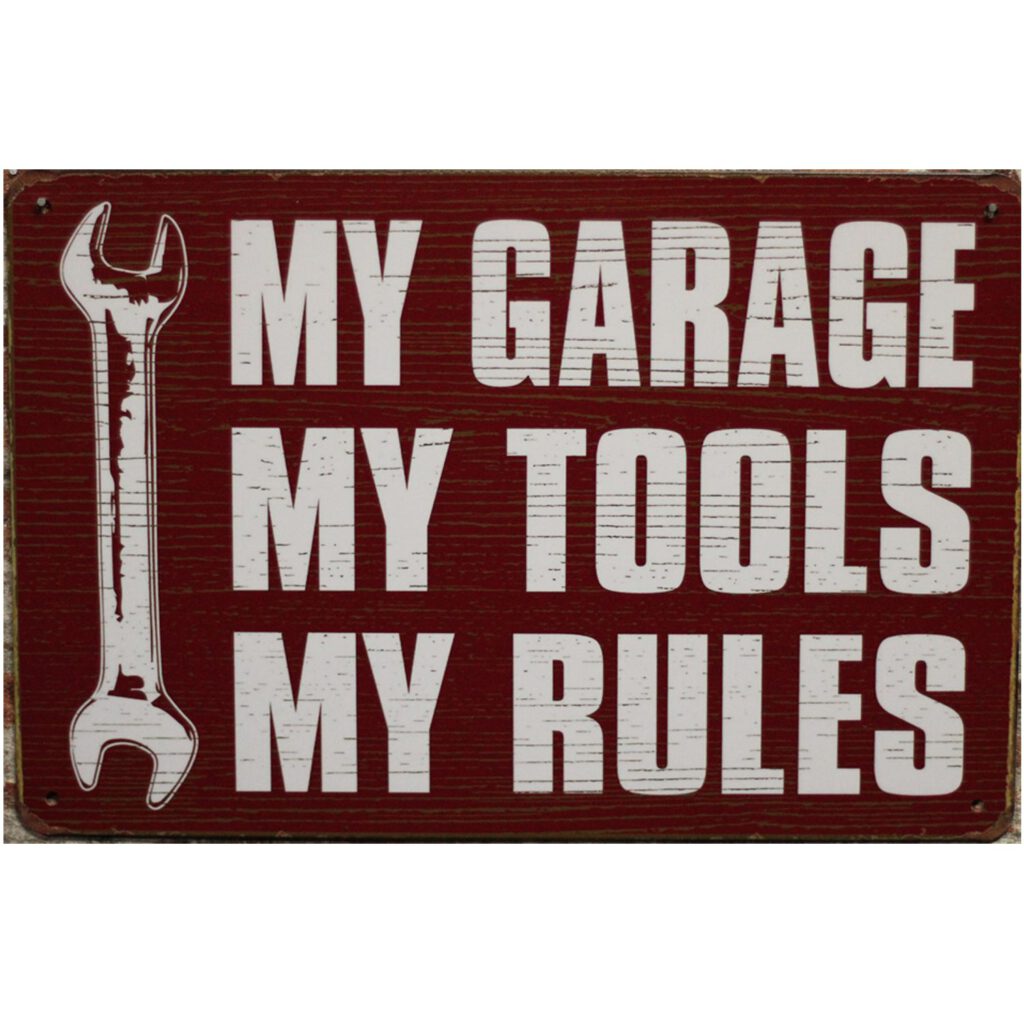 Metalen bord My garage my tools