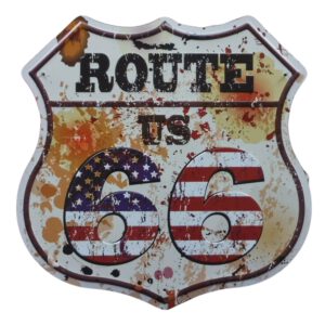 Metalen bord Route 66 licht