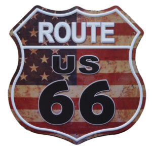 Metalen bord Route 66 vlag