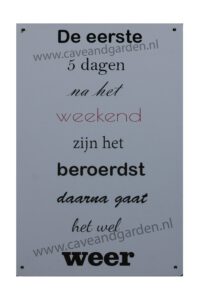 Metalen bord De eerste 5 dagen