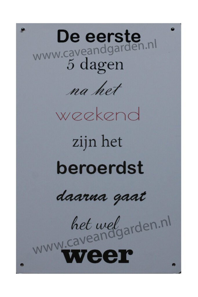 Metalen bord De eerste 5 dagen