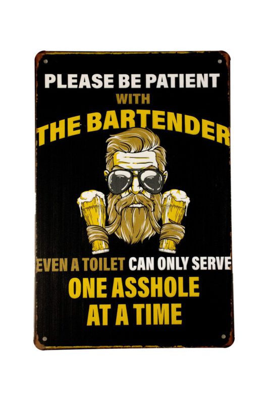 Metalen bord Please be patient