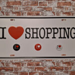 Metalen bord I love shopping — foto 2
