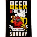 Metalen bord Beer and Football
