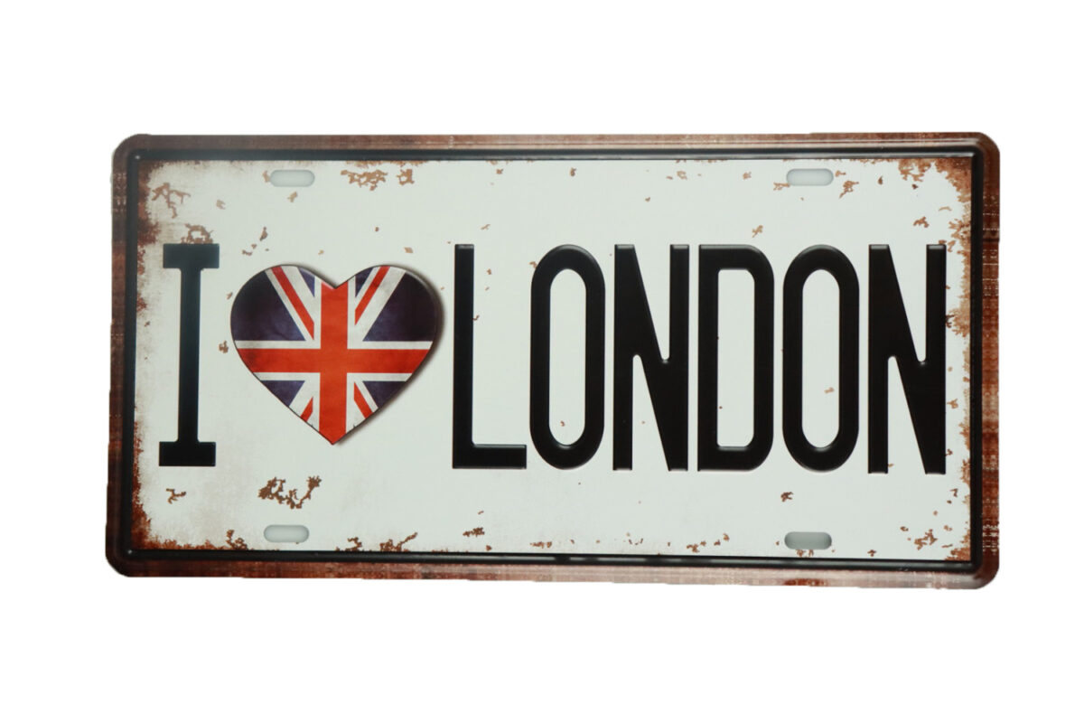 Metalen bord I love Londen