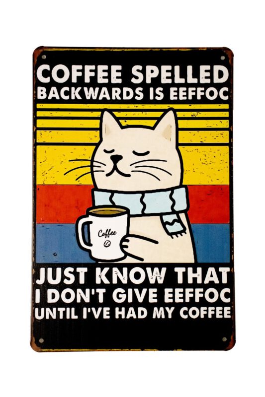 Metalen bord Coffee spelled backwards