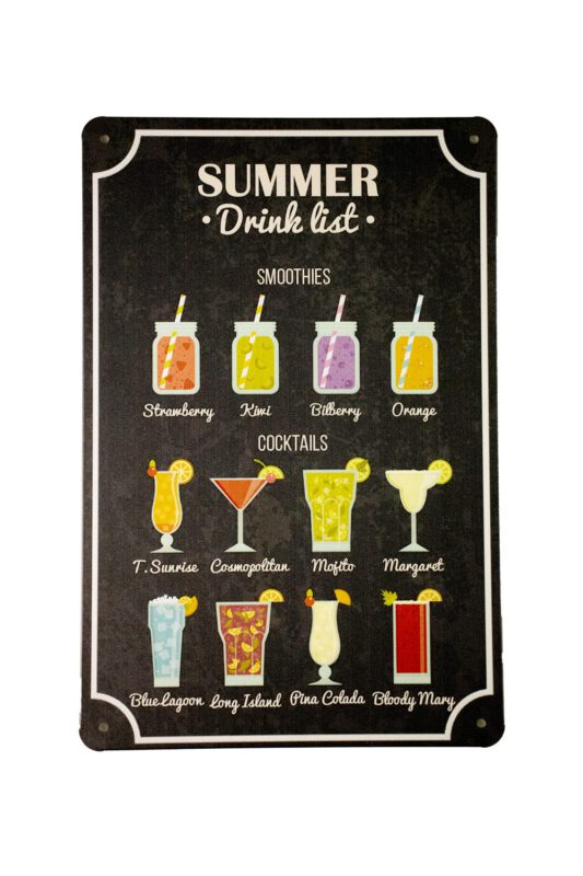 Metalen bord Summer drink list