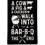 Metalen bord A cow pig and chicken — foto 1