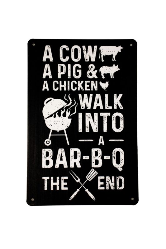 Metalen bord A cow pig and chicken