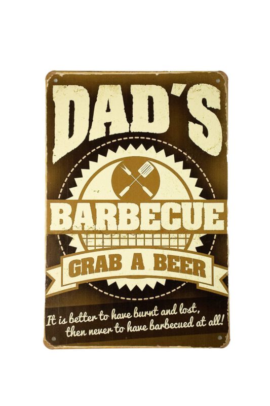 Metalen bord Dad`s BBQ grap a beer