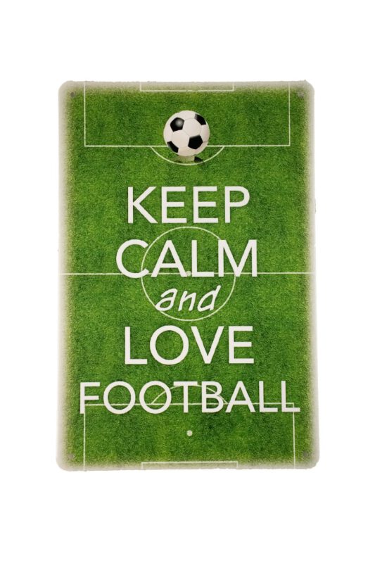 Metalen bord keep clam love football