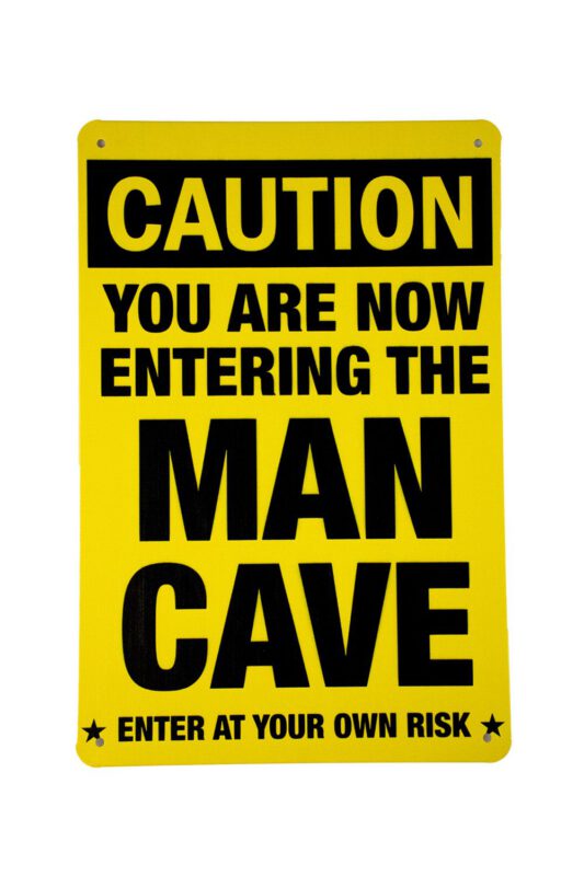 Metalen bord Caution entering mancave