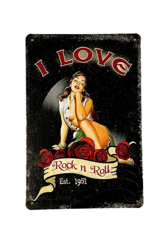 Metalen bord I love rock n roll