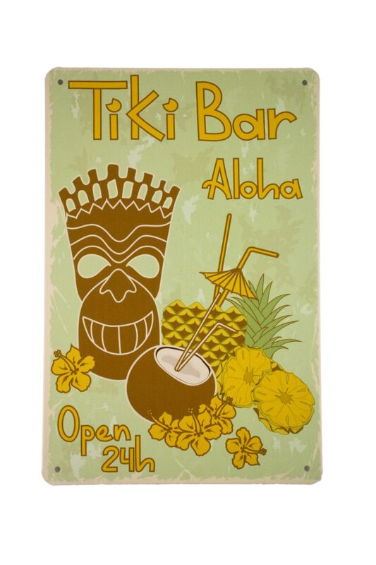 Metalen bord Tiki bar geel