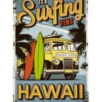 Metalen bord Surfing time hawaii