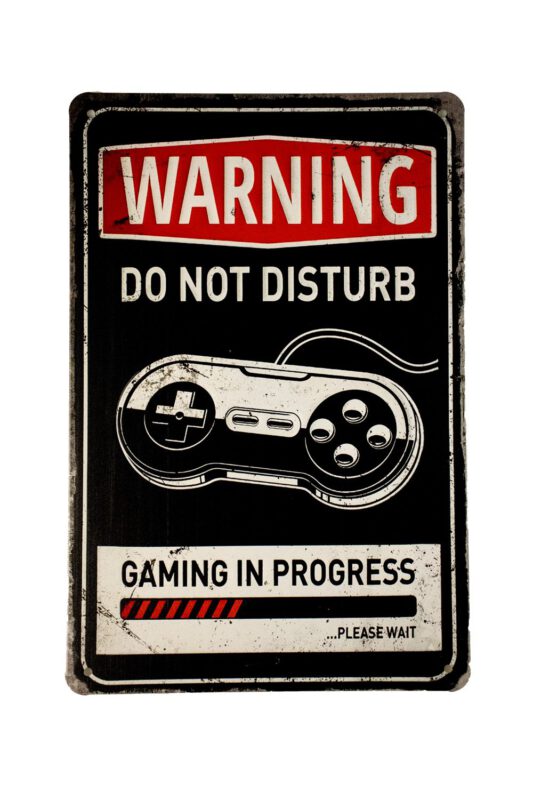 Metalen bord Warning Gaming in progress