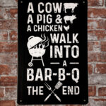 Metalen bord A cow pig and chicken — foto 2