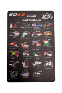 Metalen bord Formule 1 race schedule