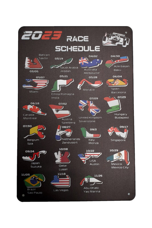 Metalen bord Formule 1 race schedule