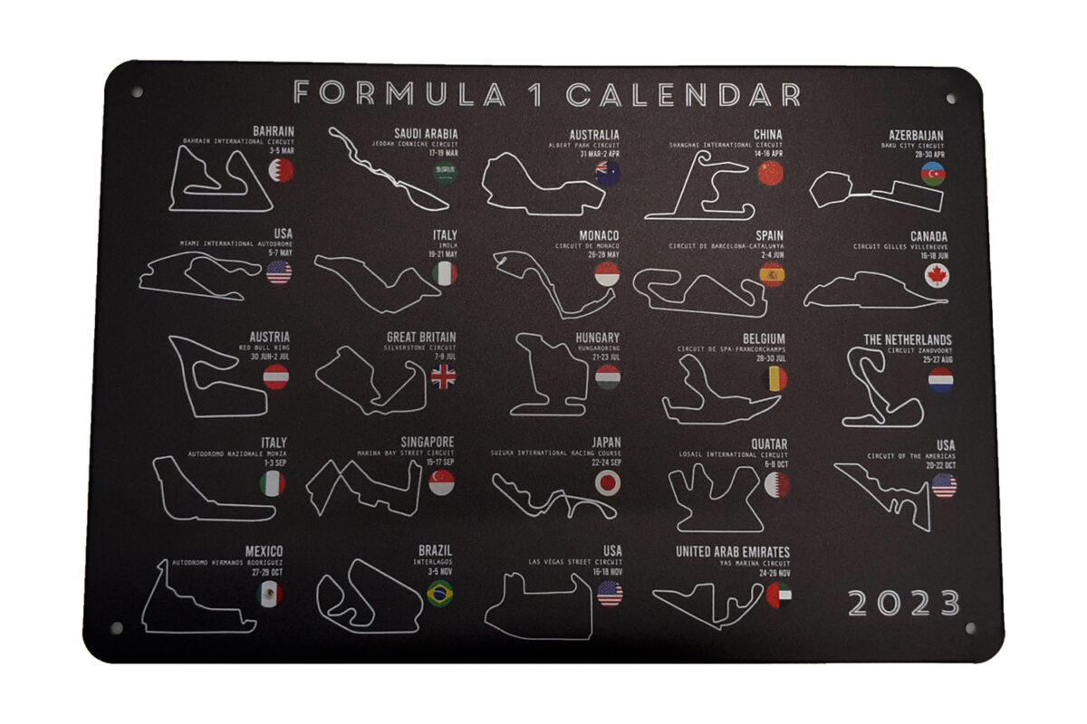 Metalen bord Formula 1 calender