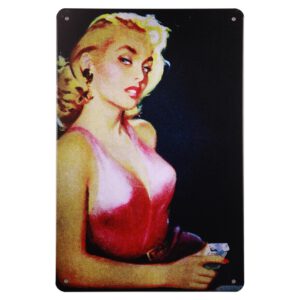 Metalen bord retro vrouw
