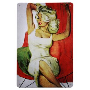 Metalen bord retro vrouw liggend
