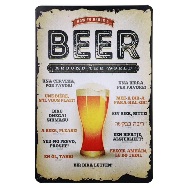 Metalen bord beer arround the world
