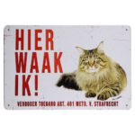 Hier waak ik Maine coon - Metalen borden