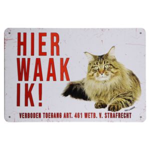 Hier waak ik Maine coon - Metalen borden