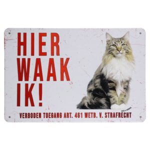 Hier waak ik Noorse boskat Metalen borden